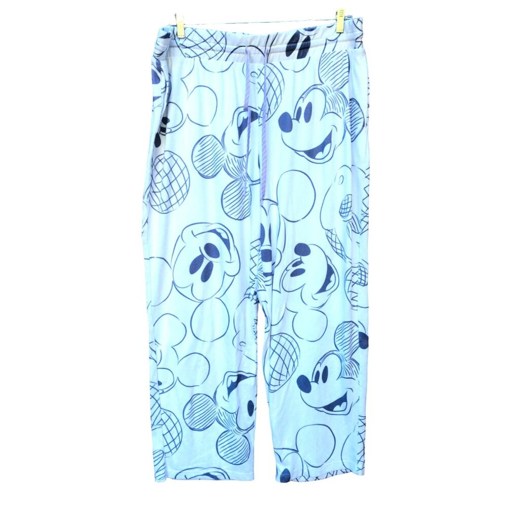Disney Mickey Mouse Womens Fleece Lounge Pajama Pants White w Gray Graphic Sz 2X - Picture 1 of 4